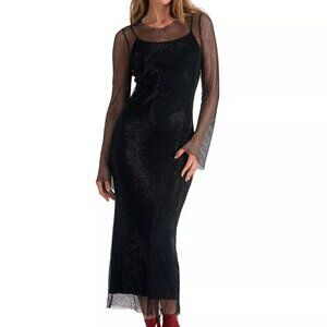 NWT Bloomingdales Elan Black Long Sheer Sleeve Maxi Dress  - Size XS - MSRP $195